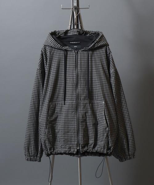ANPAS(アンパス)の「Nylon/Cotton Contrast-Stitch Hoodie / ナイロン コットン 配色ステッチ ドロストフルジップパーカー フーディー ブルゾン メンズ レディース ユニセックス アウター(マウンテンパーカー・メンズ・ベージュ系その他/ブラック/ブラック系その他/ライトブラウン・XL/L/M)」の8枚目の写真
