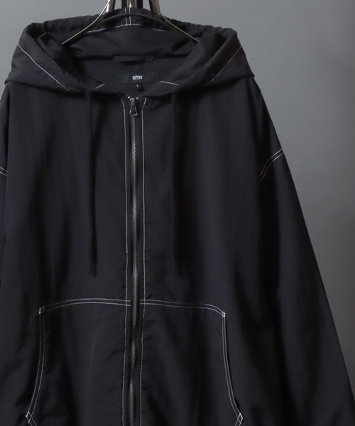 ANPAS(アンパス)の「Nylon/Cotton Contrast-Stitch Hoodie / ナイロン コットン 配色ステッチ ドロストフルジップパーカー フーディー ブルゾン メンズ レディース ユニセックス アウター(マウンテンパーカー・メンズ・ベージュ系その他/ブラック/ブラック系その他/ライトブラウン・XL/L/M)」の9枚目の写真