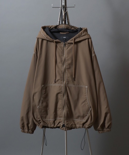 ANPAS(アンパス)の「Nylon/Cotton Contrast-Stitch Hoodie / ナイロン コットン 配色ステッチ ドロストフルジップパーカー フーディー ブルゾン メンズ レディース ユニセックス アウター(マウンテンパーカー・メンズ・ベージュ系その他/ブラック/ブラック系その他/ライトブラウン・XL/L/M)」の6枚目の写真