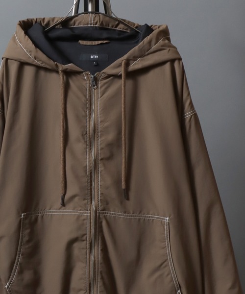 ANPAS(アンパス)の「Nylon/Cotton Contrast-Stitch Hoodie / ナイロン コットン 配色ステッチ ドロストフルジップパーカー フーディー ブルゾン メンズ レディース ユニセックス アウター(マウンテンパーカー・メンズ・ベージュ系その他/ブラック/ブラック系その他/ライトブラウン・XL/L/M)」の10枚目の写真