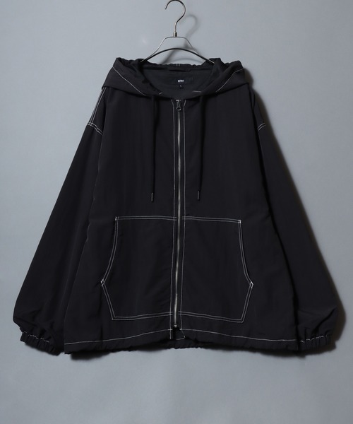 ANPAS(アンパス)の「Nylon/Cotton Contrast-Stitch Hoodie / ナイロン コットン 配色ステッチ ドロストフルジップパーカー フーディー ブルゾン メンズ レディース ユニセックス アウター(マウンテンパーカー・メンズ・ベージュ系その他/ブラック/ブラック系その他/ライトブラウン・XL/L/M)」の13枚目の写真