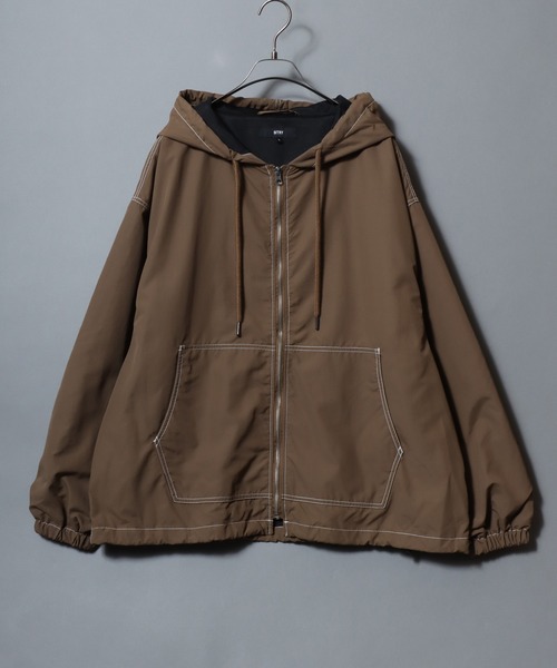ANPAS(アンパス)の「Nylon/Cotton Contrast-Stitch Hoodie / ナイロン コットン 配色ステッチ ドロストフルジップパーカー フーディー ブルゾン メンズ レディース ユニセックス アウター(マウンテンパーカー・メンズ・ベージュ系その他/ブラック/ブラック系その他/ライトブラウン・XL/L/M)」の15枚目の写真