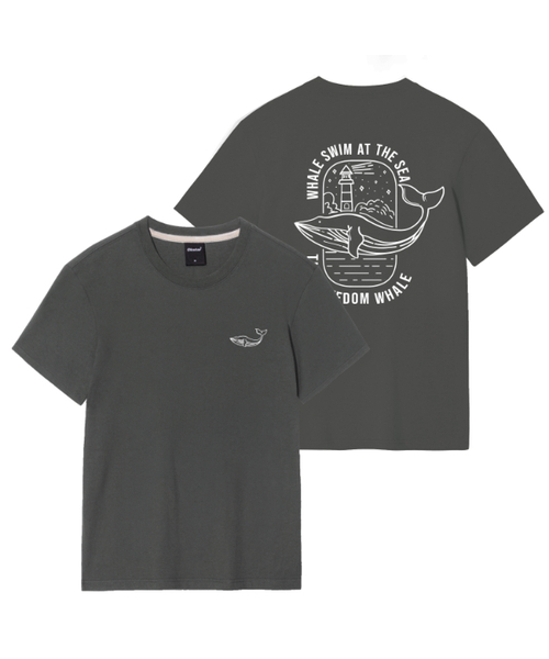 OKSTAR(オクスター)の「灯台クジラ半袖(Tシャツ/カットソー・レディース・ネイビー/ダークグレー/ダークグリーン/ブラック・SMALL/MEDIUM/LARGE/X-LARGE/2XL/3XL/4XL)」の2枚目の写真