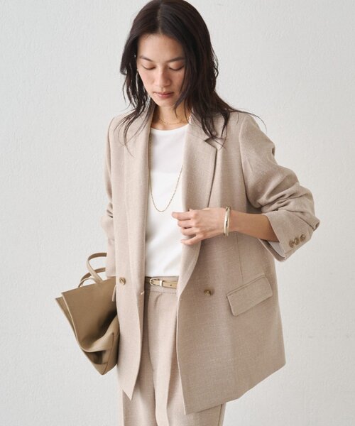 LOUNGEDRESS（ラウンジドレス）の「《オケージョン可》【Atelier N5/アトリエヌメロサンク】ツイードWジャケット　秋服（テーラードジャケット・レディース・ベージュ/ネイビー・FREE）」の12枚目の写真