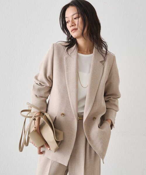 LOUNGEDRESS（ラウンジドレス）の「《オケージョン可》【Atelier N5/アトリエヌメロサンク】ツイードWジャケット　秋服（テーラードジャケット・レディース・ベージュ/ネイビー・FREE）」の13枚目の写真