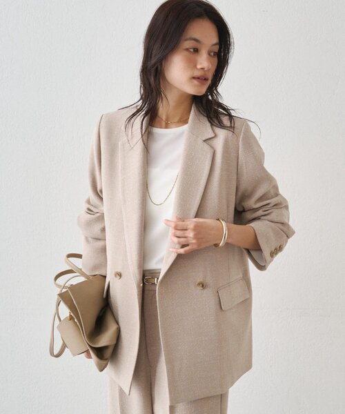 LOUNGEDRESS（ラウンジドレス）の「《オケージョン可》【Atelier N5/アトリエヌメロサンク】ツイードWジャケット　秋服（テーラードジャケット・レディース・ベージュ/ネイビー・FREE）」の3枚目の写真
