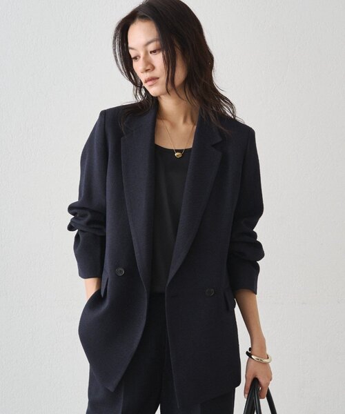 LOUNGEDRESS（ラウンジドレス）の「《オケージョン可》【Atelier N5/アトリエヌメロサンク】ツイードWジャケット　秋服（テーラードジャケット・レディース・ベージュ/ネイビー・FREE）」の4枚目の写真
