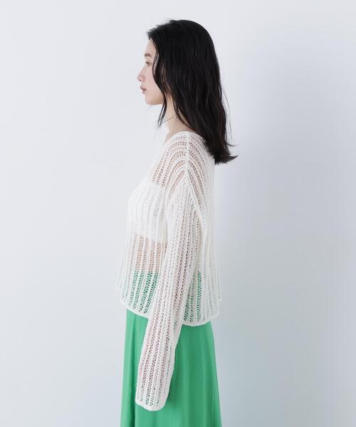 N.（N. Natural Beauty Basic）（エヌエヌナチュラルビューティーベーシック）の「透かし編みクロップドニット（ニット/セーター・レディース・ピンク/グレー系その他/オフホワイト・ﾌﾘ-）」の4枚目の写真