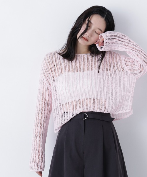 N.（N. Natural Beauty Basic）（エヌエヌナチュラルビューティーベーシック）の「透かし編みクロップドニット（ニット/セーター・レディース・ピンク/グレー系その他/オフホワイト・ﾌﾘ-）」の3枚目の写真