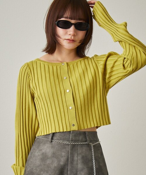 mline（エムライン）の「[mline]ロゴプレート リブカーディガン（カーディガン/ボレロ・レディース・ライム/オレンジ/チャコールグレー/オフホワイト・FREE）」の3枚目の写真