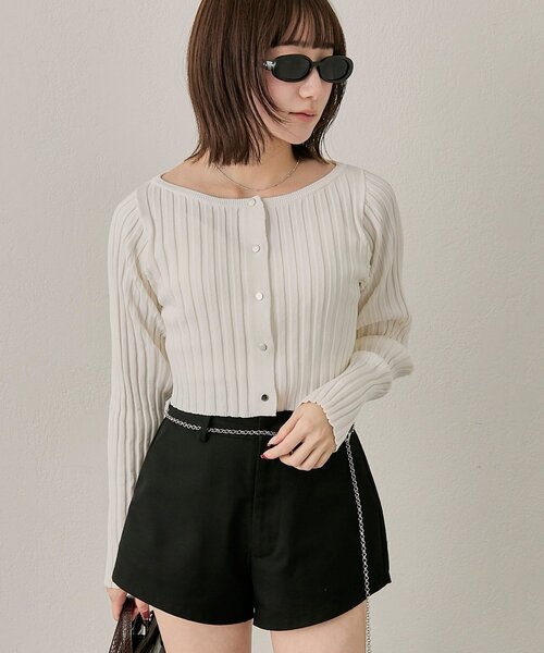 mline（エムライン）の「[mline]ロゴプレート リブカーディガン（カーディガン/ボレロ・レディース・ライム/オレンジ/チャコールグレー/オフホワイト・FREE）」の5枚目の写真