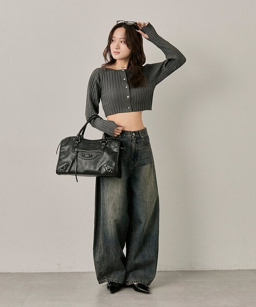 mline（エムライン）の「[mline]ロゴプレート リブカーディガン（カーディガン/ボレロ・レディース・ライム/オレンジ/チャコールグレー/オフホワイト・FREE）」の10枚目の写真