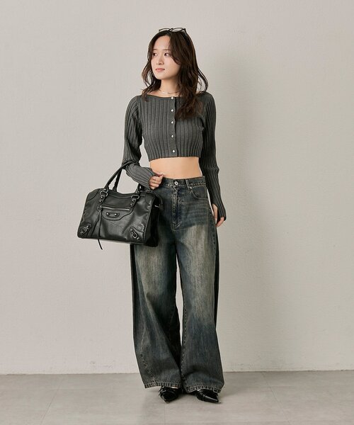 mline（エムライン）の「[mline]ロゴプレート リブカーディガン（カーディガン/ボレロ・レディース・ライム/オレンジ/チャコールグレー/オフホワイト・FREE）」の14枚目の写真