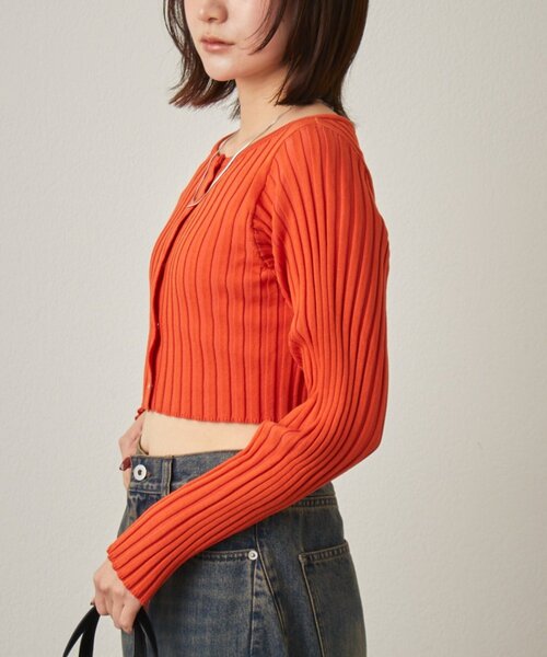 mline（エムライン）の「[mline]ロゴプレート リブカーディガン（カーディガン/ボレロ・レディース・ライム/オレンジ/チャコールグレー/オフホワイト・FREE）」の6枚目の写真