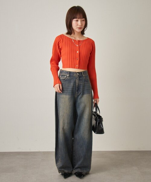 mline（エムライン）の「[mline]ロゴプレート リブカーディガン（カーディガン/ボレロ・レディース・ライム/オレンジ/チャコールグレー/オフホワイト・FREE）」の12枚目の写真