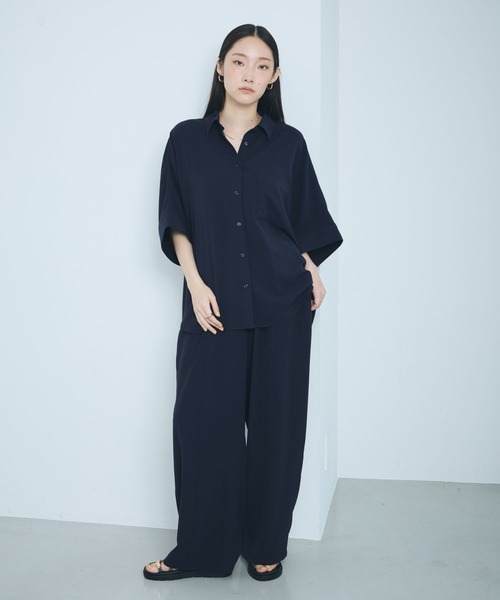LEPSIM ロングジレ+シャツ+ワイドパンツセット　ネイビー LEPSIM ロングジレ+シャツ+ワイドパンツセット ネイビーの通販はau PAY