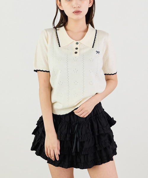 Siel(シエル)の「ニットポロトップス(ニット/セーター・レディース・ピンク/グレー/ホワイト/ライトブルー/ネイビー・FREE)」の1枚目の写真