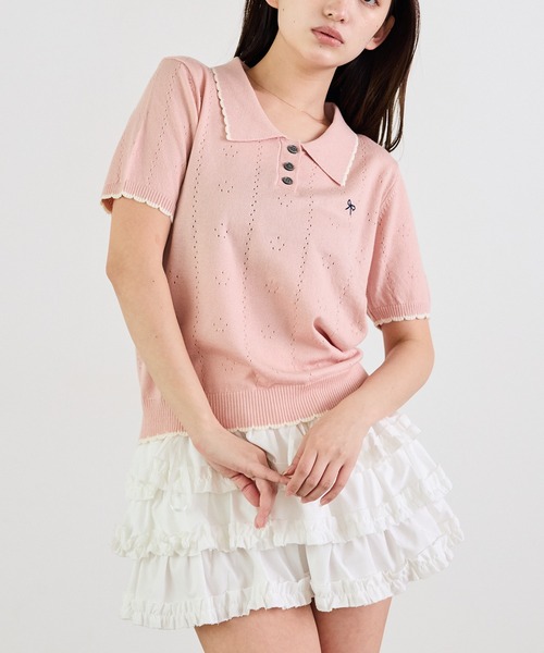 Siel(シエル)の「ニットポロトップス(ニット/セーター・レディース・ピンク/グレー/ホワイト/ライトブルー/ネイビー・FREE)」の5枚目の写真