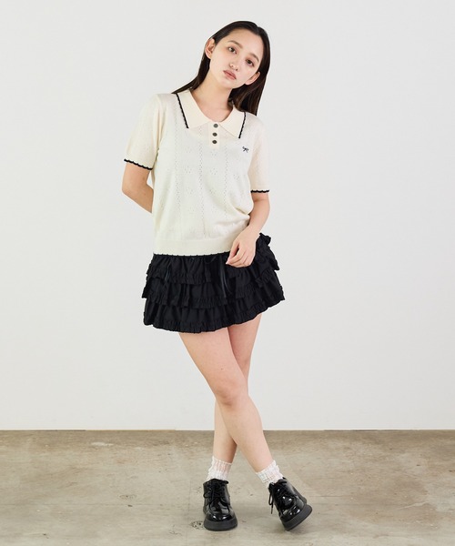 Siel(シエル)の「ニットポロトップス(ニット/セーター・レディース・ピンク/グレー/ホワイト/ライトブルー/ネイビー・FREE)」の12枚目の写真