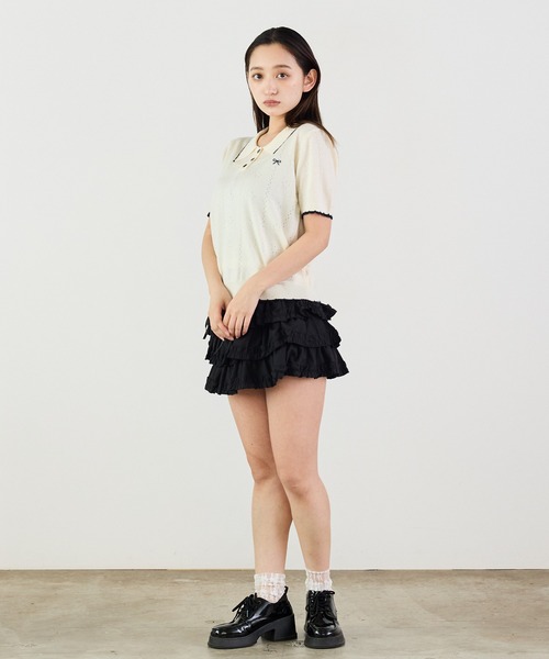 Siel(シエル)の「ニットポロトップス(ニット/セーター・レディース・ピンク/グレー/ホワイト/ライトブルー/ネイビー・FREE)」の13枚目の写真