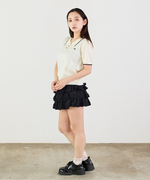 Siel(シエル)の「ニットポロトップス(ニット/セーター・レディース・ピンク/グレー/ホワイト/ライトブルー/ネイビー・FREE)」の14枚目の写真