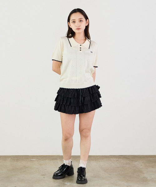 Siel(シエル)の「ニットポロトップス(ニット/セーター・レディース・ピンク/グレー/ホワイト/ライトブルー/ネイビー・FREE)」の16枚目の写真