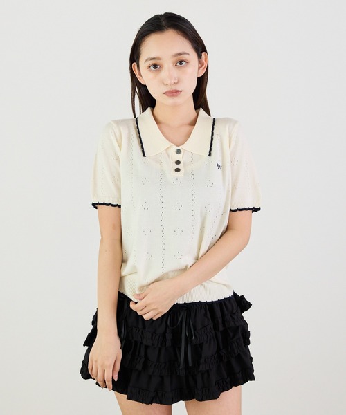 Siel(シエル)の「ニットポロトップス(ニット/セーター・レディース・ピンク/グレー/ホワイト/ライトブルー/ネイビー・FREE)」の18枚目の写真