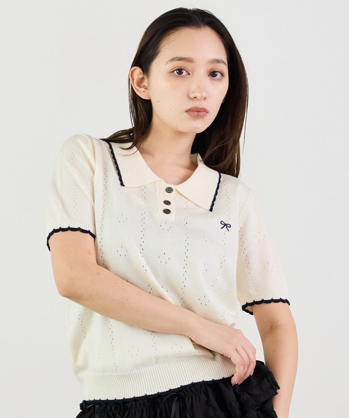 Siel(シエル)の「ニットポロトップス(ニット/セーター・レディース・ピンク/グレー/ホワイト/ライトブルー/ネイビー・FREE)」の22枚目の写真