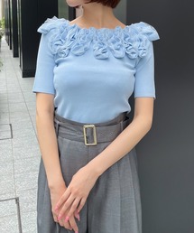 フリルボートネックニットプルオーバー