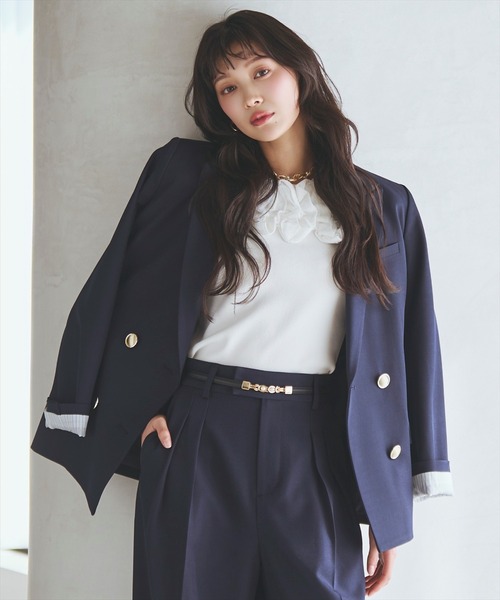 AND COUTURE(アンドクチュール)の「フリルボートネックニットプルオーバー(ニット/セーター・レディース・ブルー/オフホワイト/ブラック/ピンク・FREE)」の8枚目の写真