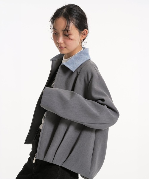 グレー残りわずか！】バックベルトタックブルゾン｜軽アウター/春服