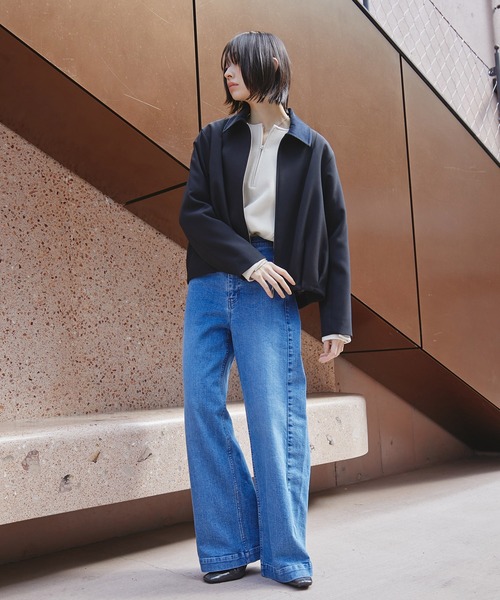 UNITED TOKYO（ユナイテッドトウキョウ）の「バックベルトタックブルゾン｜軽アウター/春服（ブルゾン・レディース・ベージュ/ブラック・1/2）」の3枚目の写真