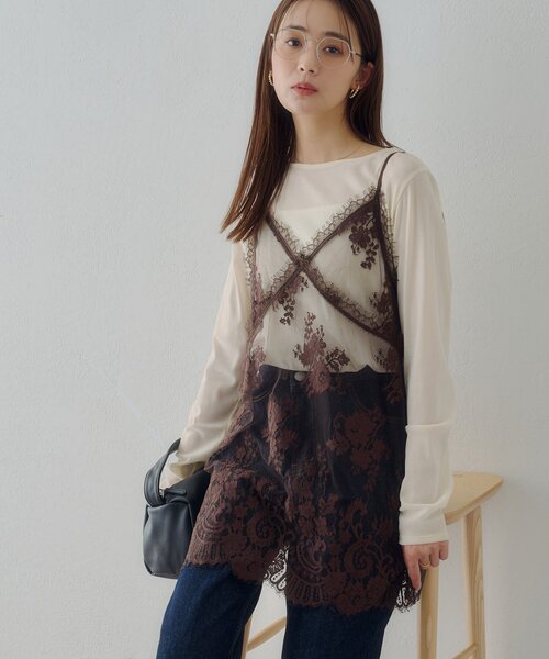 DISCOAT（ディスコート）の「【Noka】ヴィンテージレースキャミチュニック（キャミソール・レディース・オフホワイト/ブラック/ブラウン・FREE）」の3枚目の写真