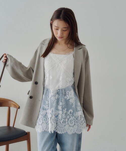 DISCOAT（ディスコート）の「【Noka】ヴィンテージレースキャミチュニック（キャミソール・レディース・オフホワイト/ブラック/ブラウン・FREE）」の5枚目の写真