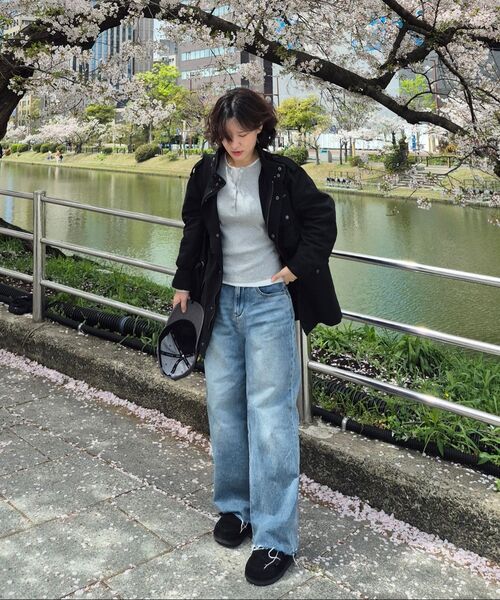 MUSINSA STANDARD WOMAN（ムシンサスタンダードウーマン）の「ウィメンズリブスリムヘンリーネック長袖Tシャツ[ミディアムグレー]（Tシャツ/カットソー・レディース・その他・SMALL/MEDIUM/LARGE/X-SMALL）」の5枚目の写真