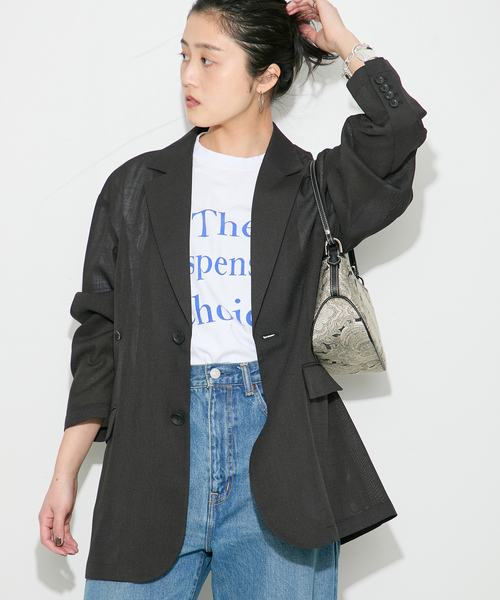 journal standard L'essage（ジャーナルスタンダードレサージュ）の「2WAYイージージャケット（テーラードジャケット・レディース・ベージュ/ブラック・FREE）」の5枚目の写真