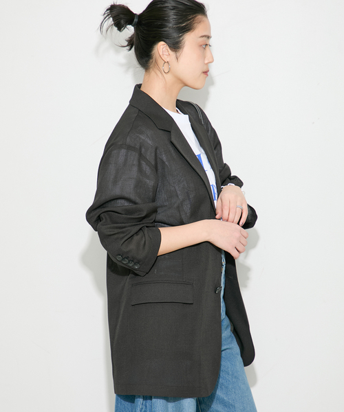 journal standard L'essage（ジャーナルスタンダードレサージュ）の「2WAYイージージャケット（テーラードジャケット・レディース・ベージュ/ブラック・FREE）」の6枚目の写真