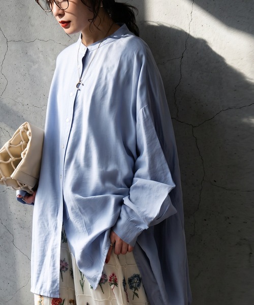 antiqua（アンティカ）の「ノーカラー シャツ（シャツ/ブラウス・レディース・ホワイト/ブルー/ブラック・ONESIZE）」の15枚目の写真