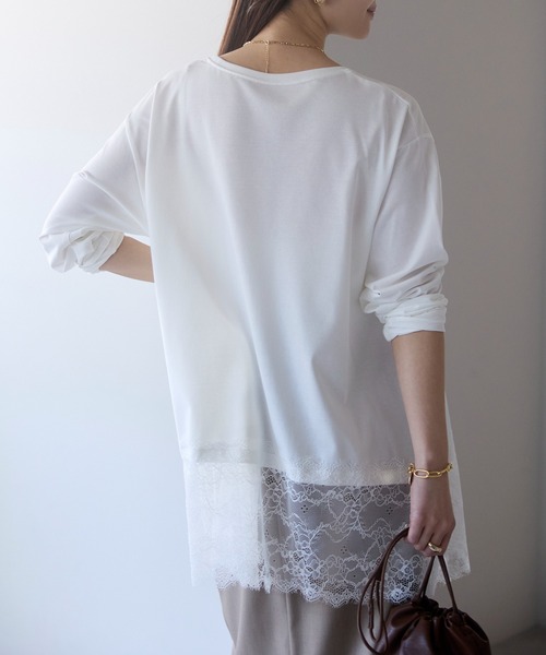 PREFERIR（プレフェリール）の「【体型カバー／レイヤード】裾レースロングカットソー プルオーバー（Tシャツ/カットソー・レディース・オフホワイト/ブラック・FREE）」の6枚目の写真