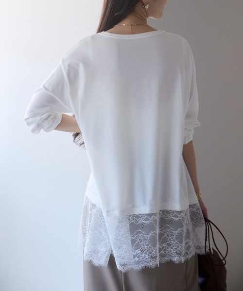 PREFERIR（プレフェリール）の「【体型カバー／レイヤード】裾レースロングカットソー プルオーバー（Tシャツ/カットソー・レディース・オフホワイト/ブラック・FREE）」の7枚目の写真