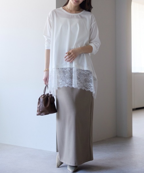 PREFERIR（プレフェリール）の「【体型カバー／レイヤード】裾レースロングカットソー プルオーバー（Tシャツ/カットソー・レディース・オフホワイト/ブラック・FREE）」の13枚目の写真