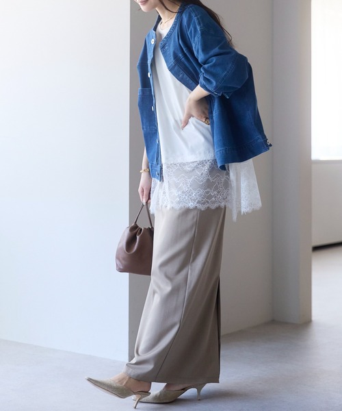 PREFERIR（プレフェリール）の「【体型カバー／レイヤード】裾レースロングカットソー プルオーバー（Tシャツ/カットソー・レディース・オフホワイト/ブラック・FREE）」の11枚目の写真