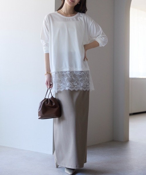 PREFERIR（プレフェリール）の「【体型カバー／レイヤード】裾レースロングカットソー プルオーバー（Tシャツ/カットソー・レディース・オフホワイト/ブラック・FREE）」の14枚目の写真