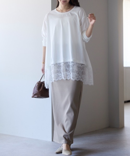 PREFERIR（プレフェリール）の「【体型カバー／レイヤード】裾レースロングカットソー プルオーバー（Tシャツ/カットソー・レディース・オフホワイト/ブラック・FREE）」の15枚目の写真