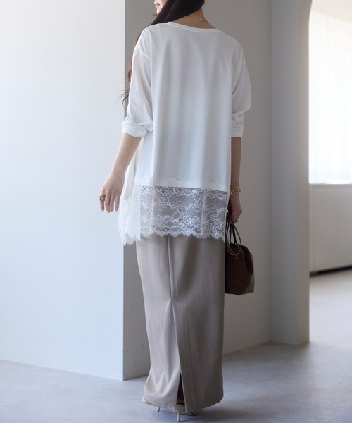 PREFERIR（プレフェリール）の「【体型カバー／レイヤード】裾レースロングカットソー プルオーバー（Tシャツ/カットソー・レディース・オフホワイト/ブラック・FREE）」の18枚目の写真