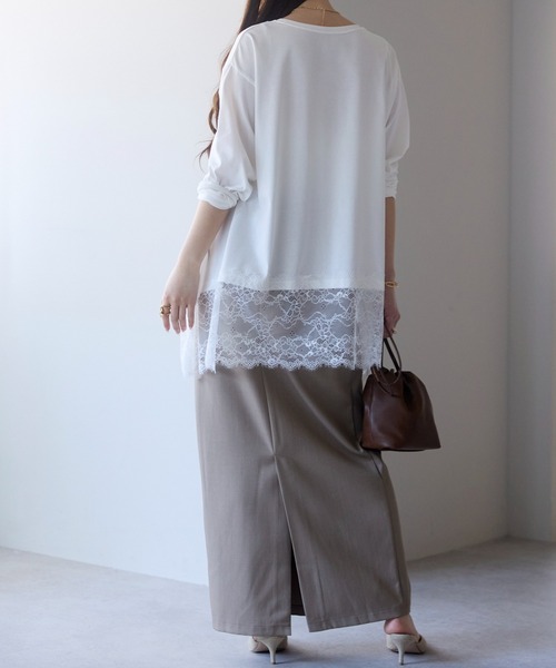 PREFERIR（プレフェリール）の「【体型カバー／レイヤード】裾レースロングカットソー プルオーバー（Tシャツ/カットソー・レディース・オフホワイト/ブラック・FREE）」の19枚目の写真