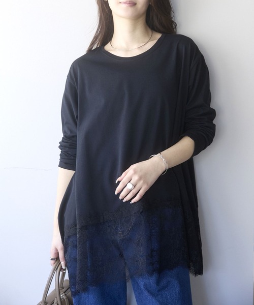 PREFERIR（プレフェリール）の「【体型カバー／レイヤード】裾レースロングカットソー プルオーバー（Tシャツ/カットソー・レディース・オフホワイト/ブラック・FREE）」の20枚目の写真