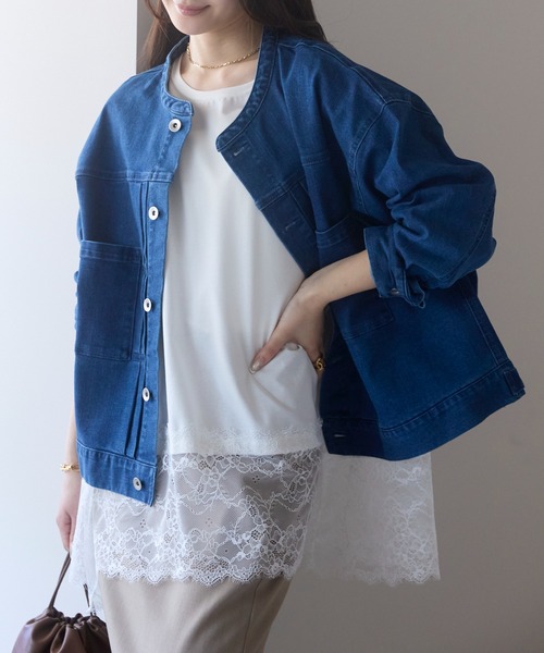 PREFERIR（プレフェリール）の「【体型カバー／レイヤード】裾レースロングカットソー プルオーバー（Tシャツ/カットソー・レディース・オフホワイト/ブラック・FREE）」の8枚目の写真