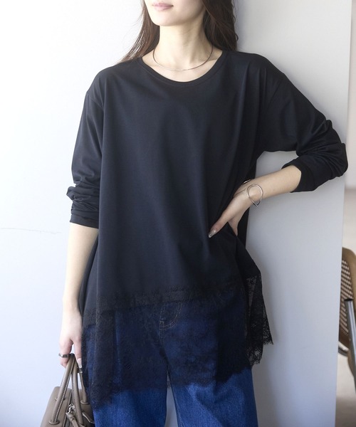 PREFERIR（プレフェリール）の「【体型カバー／レイヤード】裾レースロングカットソー プルオーバー（Tシャツ/カットソー・レディース・オフホワイト/ブラック・FREE）」の21枚目の写真