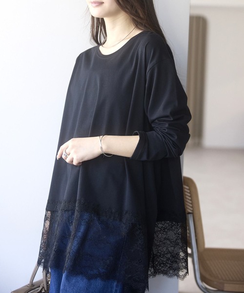 PREFERIR（プレフェリール）の「【体型カバー／レイヤード】裾レースロングカットソー プルオーバー（Tシャツ/カットソー・レディース・オフホワイト/ブラック・FREE）」の22枚目の写真